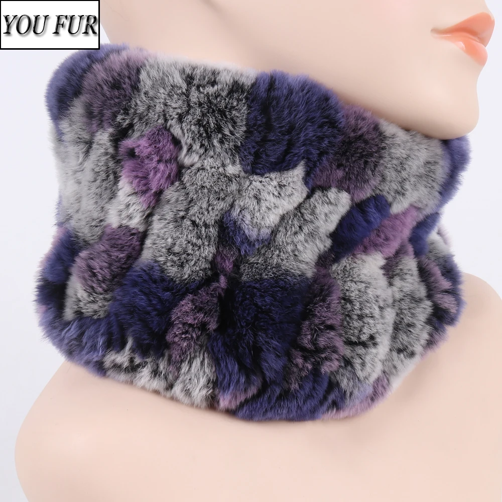 Women Real Rex Rabbit Fur Scarf Hand Knit Good Elastic Headband Winter Warm Soft Lady Ring Scarves |