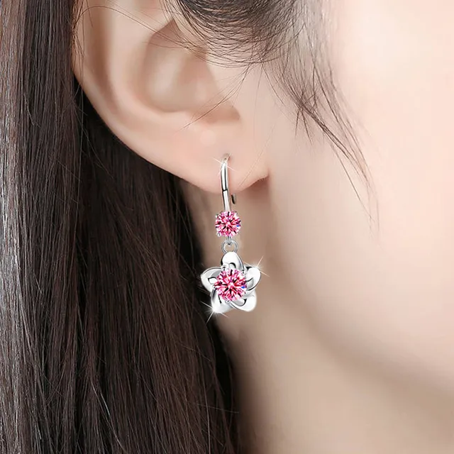 NEHZY 925 sterling silver new women's fashion jewelry pink blue white crystal zircon long tassel flower hook type earrings 4