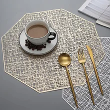 6/4 pçs pvc recorte hangable placemats octogonal oco antiderrapante mesa de jantar esteiras coaster casa conjunto de decoração de mesa placemat(China)
