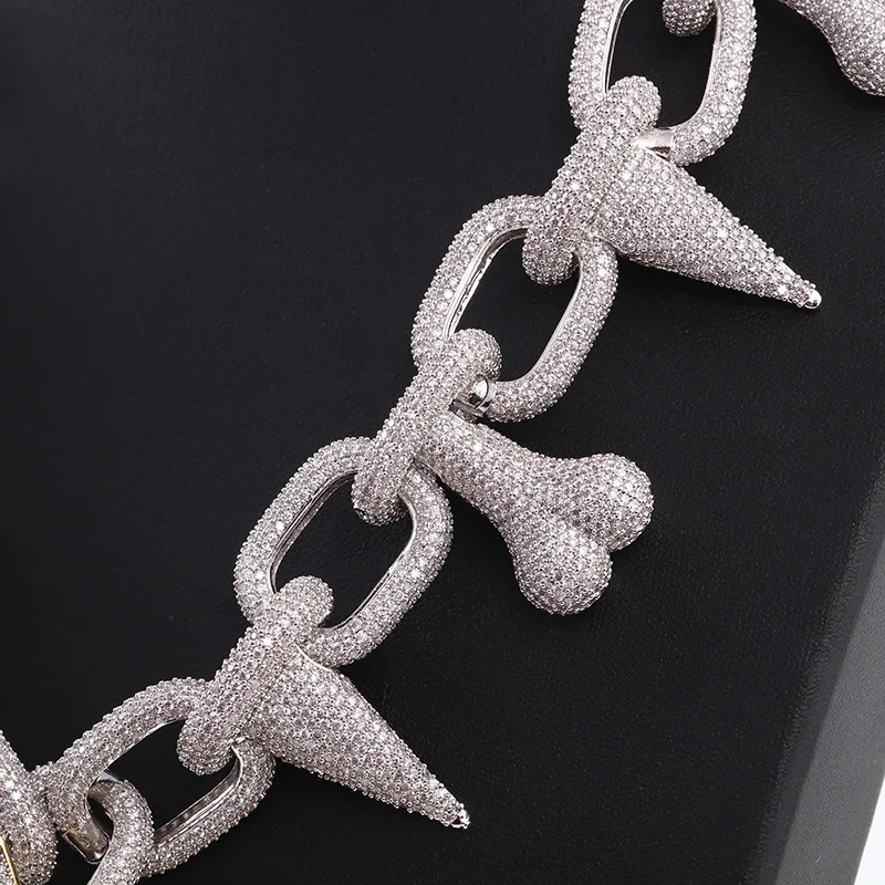 AZ Hip Hop Super Big Head Iced Out Pendant Necklace With Bling 45CM Bone ZIRCON Paved Choker Chains For Men Rapper Free Shipping 4