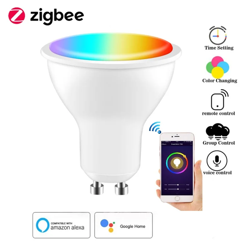 Tuya ZigBee3.0 Smart LED RGBCW 4W Light Bulb Gu10 Cup Spotlight DIY Color Life APP Control Work With Alexa Google Home | Электроника