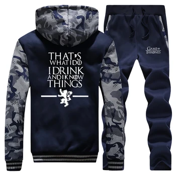 

Men Coat fall Winter Hoodies Jacket + Pants Game of Thrones Hoodie Outerwear set Winter Warm Printed Pullover fleece Clothes top