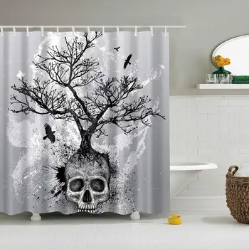 

Skull and Tree Pattern Digital Print Shower Curtains for Bathroom Decor,Polyester Waterproof Fabric Bath Curtain with 12