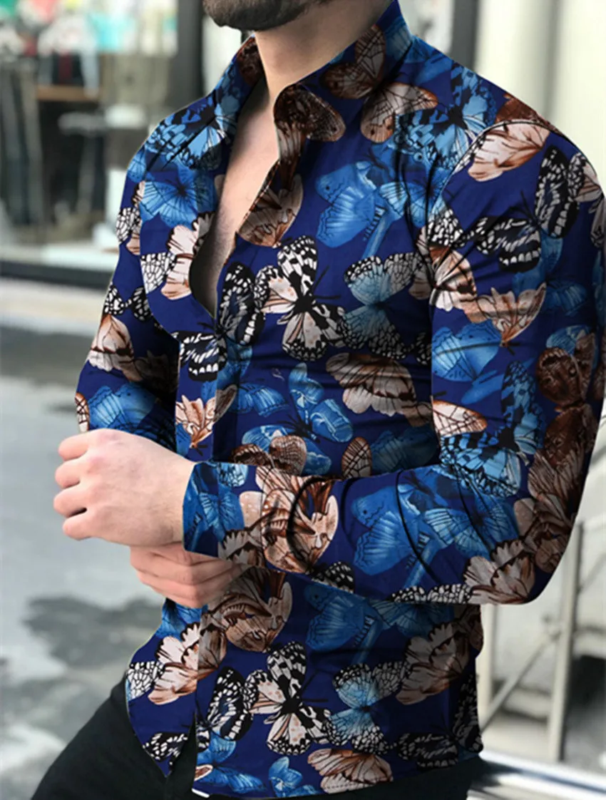 Butterfly print Shirt Men Slim Fit Shirt Long Sleeve Shirt Male Top 2020 Europe Size Cotton Men's Shirt streetwear Male Shirt Butterfly print Shirt Men Slim Fit Shirt Long Sleeve Shirt Male Top 2020 Europe Size Cotton Men's Shirt streetwear Male Shirt