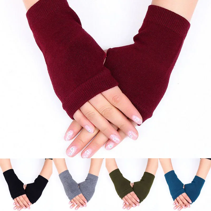 Новые женские стильные перчатки без пальцев, теплые зимние перчатки, женские вязаные хлопковые теплые митенки