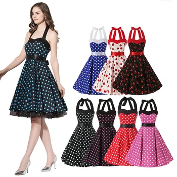 

2020 Cotton Summer Party Womens Dress Rockabilly Vintage Retro 50s Swing Party Vestidos New Polka Dot Plus Size Dresses