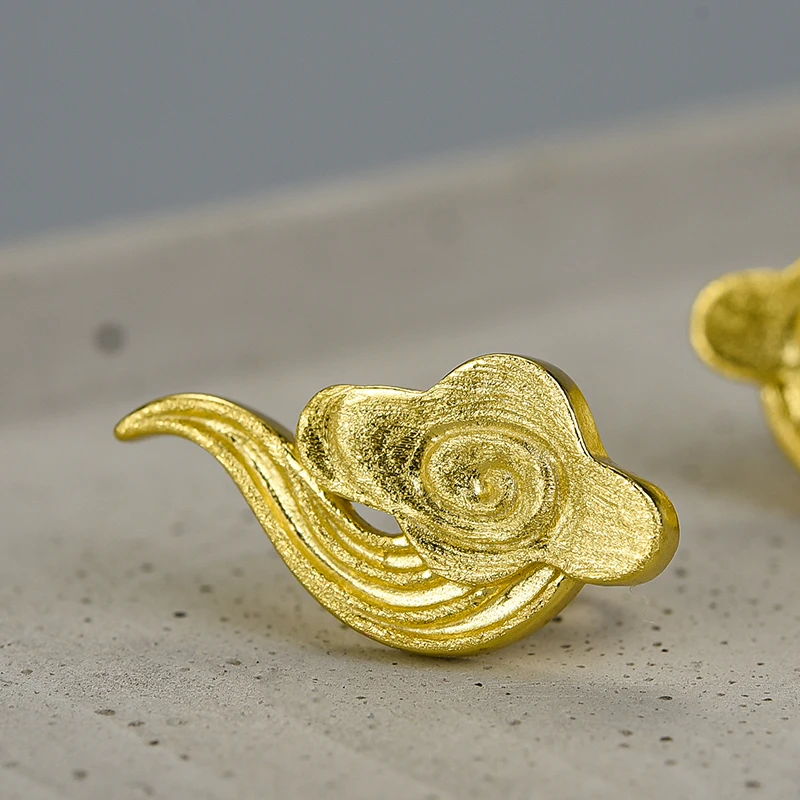 Lotus Fun, 18K Золотая удача, мир, облако, серьги-гвоздики, Настоящее серебро 925 пробы, серьги, дизайнерские ювелирные украшения для женщин, Подарочная бижутерия