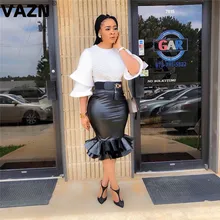 VAZN DM8032, Новое поступление, кожаные юбки, для зрелых лет, сексуальные, модные, одноцветные, высокая талия, дикие, Джокер, для женщин, Русалка, миди юбки