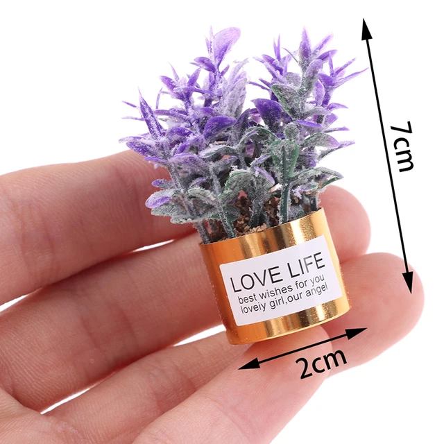 1Pc 1:12 Dollhouse Mini Iron Potted Plant Pot Lavender Plant Home Garden Decor Dollhouse Collection Kids' Toys 4