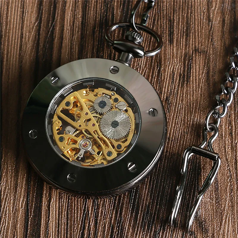 Antique Pocket Watch Open Face Case Unisex Handwinding Mechanical Watches Manually Skeleton Clock Pendant Chain Timepiece
