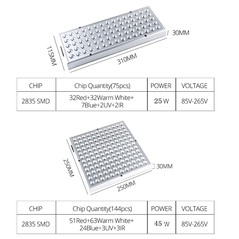 45 Вт 25 Вт светодиодная световая панель для проращивания красный синий IR UV Led Grow Light полный спектр для выращивания в помещении парниковый эффект; Выращивание растений без почвы fitolamp