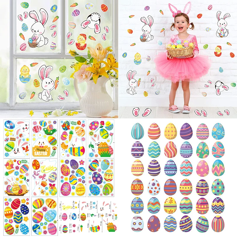 2022 Easter Window Stickers Bunny Egg Carrot Decal Happy Decor for Home Xmas New Year Party Self Adhesive Tattoo | Дом и сад