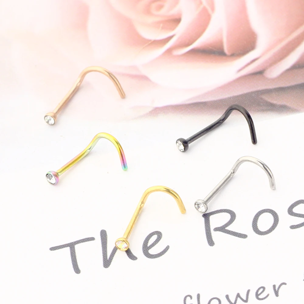 JUNLOWPY  Punk Style Piercing Nose Lip Jewelry Body Jewelry For Man Women Studs 2mm Rose Black Rinbow Screw Nose Stud Pin