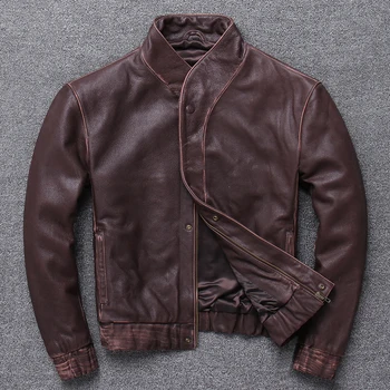

New Leisure Contracted Real Cowhide Lear Business English Fur Coat Jacket Handsome Male Soft Lear