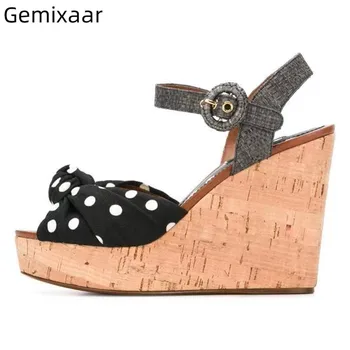 

Sweet Polka Dot Sandals Women Peep Toe Decor Bow-knot High Wedges Platform Chic Summer 2020 Ankle Strap Sandalias Mujer