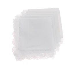 Lenços 5 peças 100% algodão sólido branco com renda borda clássico hankies