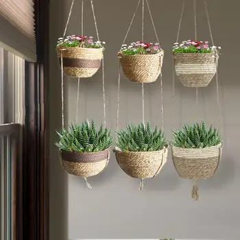 

2 Tier Hanging Planter Basket Handmade Plant Hanger Decorative Hanging Planter Pot Holder Rattan Hanging Pot