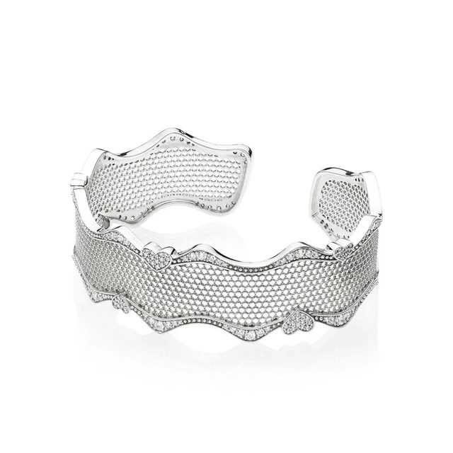 

100% 925 Sterling Silver New 597704CZ LACE OF LOVE BANGLE Original Women Charming Bracelet Gift Jewelry