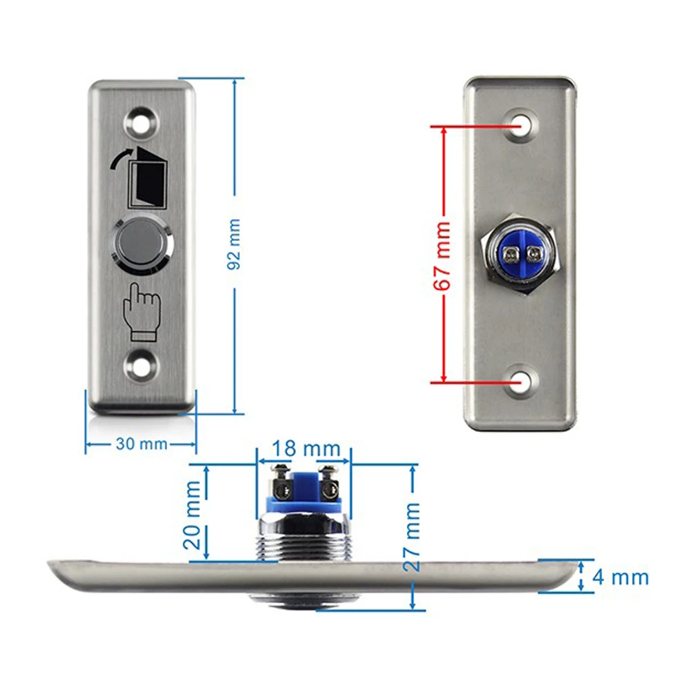(10 PCS) Door access control button NO signal automatically restroration aluminium alloy Switch press to connect security alarm