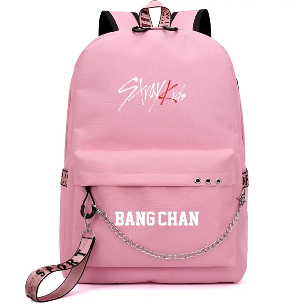 BANG CHAN pink Корейская группа бродячий детский CHANGBIN SEUNGMIN женский рюкзак холщовые школьные сумки для девочек-подростков женские розовые сумки рюкзак для ноутбука - Цвет: BANG CHAN pink