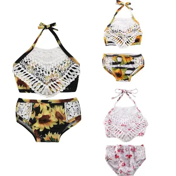 

2Pcs Kids Baby Girls Flower Halter Lace Bikini Set For 2-5 Years Swimwear Swimsuit Bathing Suit Kids Swimming Clothing Beachwaer