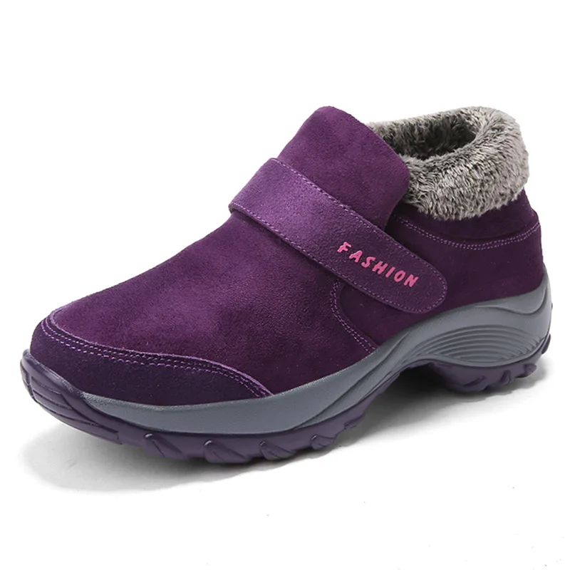 Purple Fur Women BomKinta/ботинки; зимняя обувь; мужские теплые меховые зимние ботинки; плюшевая подкладка; нескользящая подошва; непромокаемая обувь унисекс; большие размеры 35-47 - Цвет: Purple Fur Women