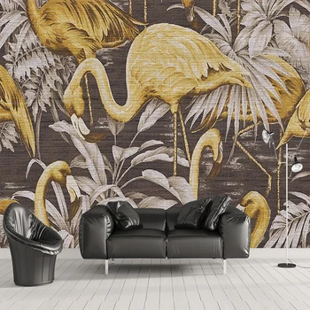

Custom 3D Wall Mural Modern Cloth Texture Golden Birds Leaf Abstract Wallpaper Living Room TV Sofa Bedroom Papel De Parede Sala