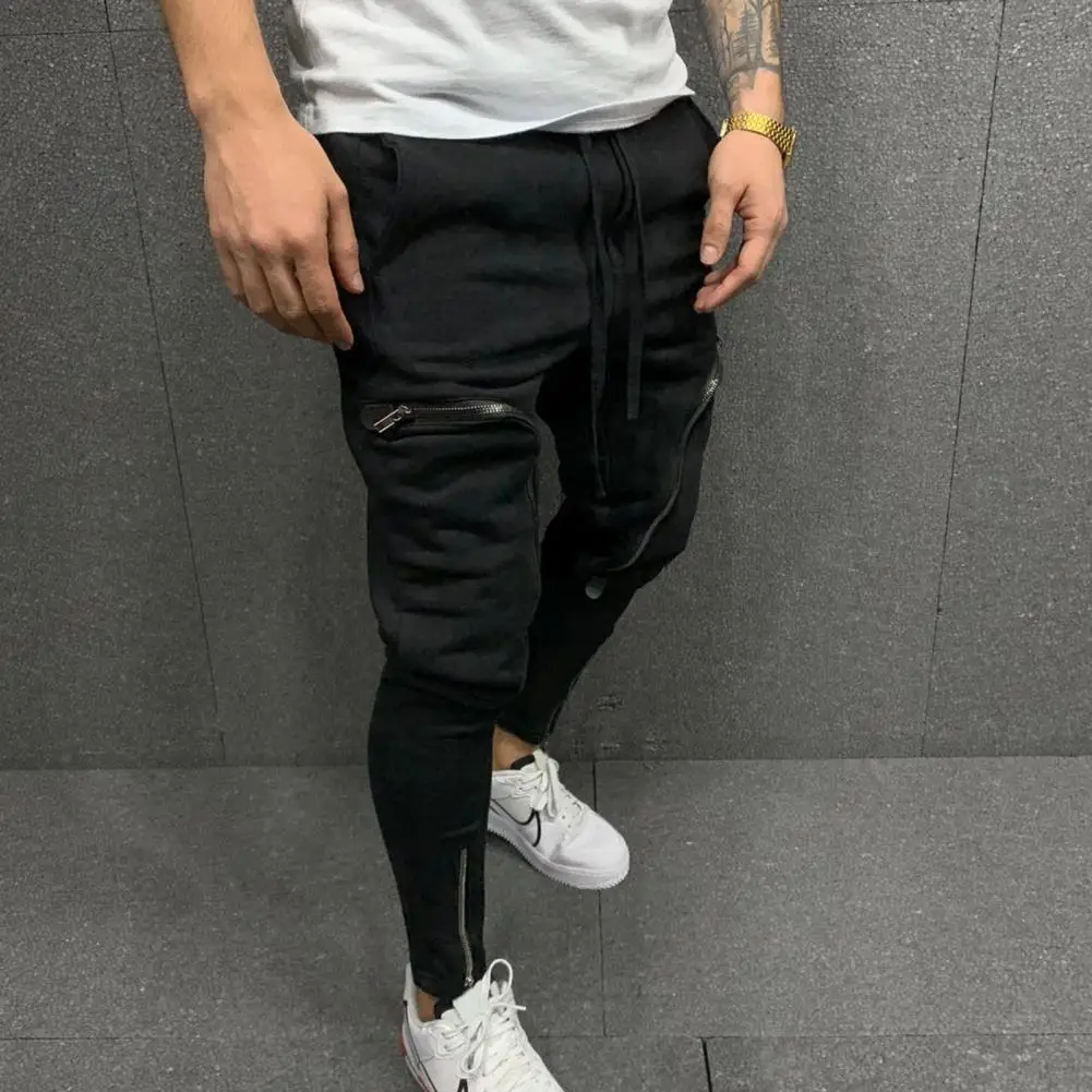 Cargo Pants Men Fashion Solid Color Drawstring Casual Multi Zippers Pockets Trousers Hip Hop Style Men Harem Pants Streetwear wide leg pants fashion pants fashionable wide leg pants