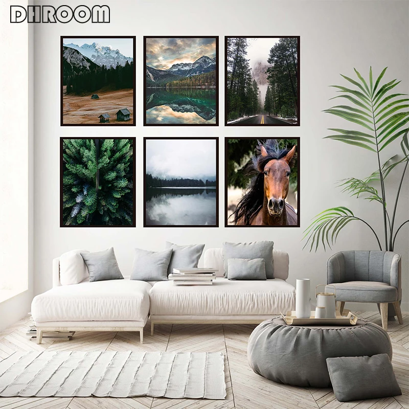 Nordic Nature Landscape Canvas Painting Mountain Wall Art Horse Forest Posters and Prints Pictures for Living Room Home Decor