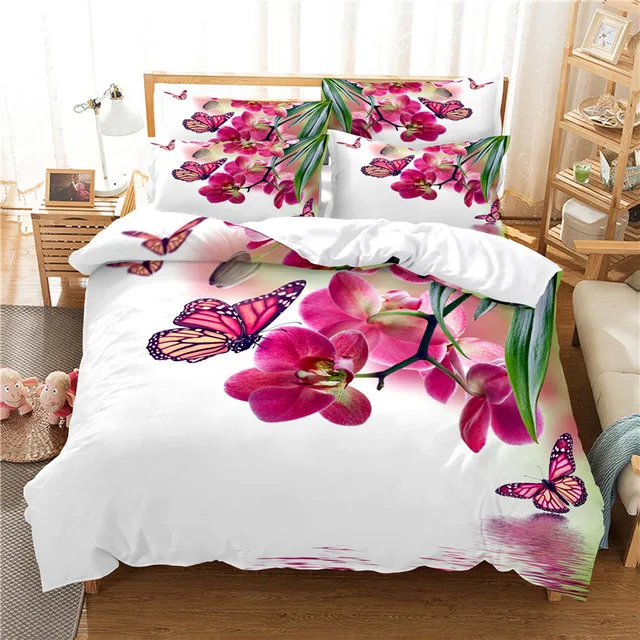 3D Plant Bedding Sets Quilt Covers Nordic Flower Duvet Cover Bedclothes King Queen Full Home Textile Bed Linens Pillow Shams