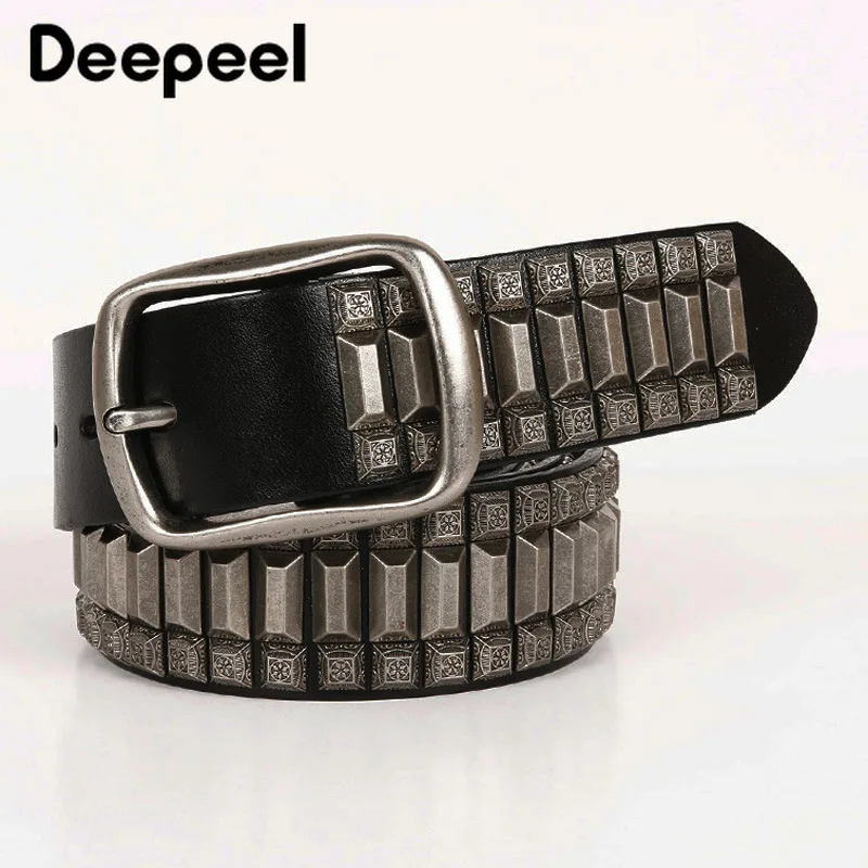 Deepeel 1 шт. 3,8 см* 105-125 см ретро заклепки хип-хоп первый слой кожа металлическая пряжка нейтральный ремень панк джинсы аксессуары YB361