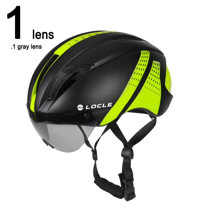 Black Green 1 Lens Шлем для велоспорта LOCLE интегрально-Литые очки велосипедный шлем дорожный горный MTB велосипедный шлем 54-62 см - Цвет: Black Green 1 Lens