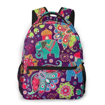 

Mountaineering Backpack Jeans Floral Indian Elephants Shoulder Bags Backpacks
