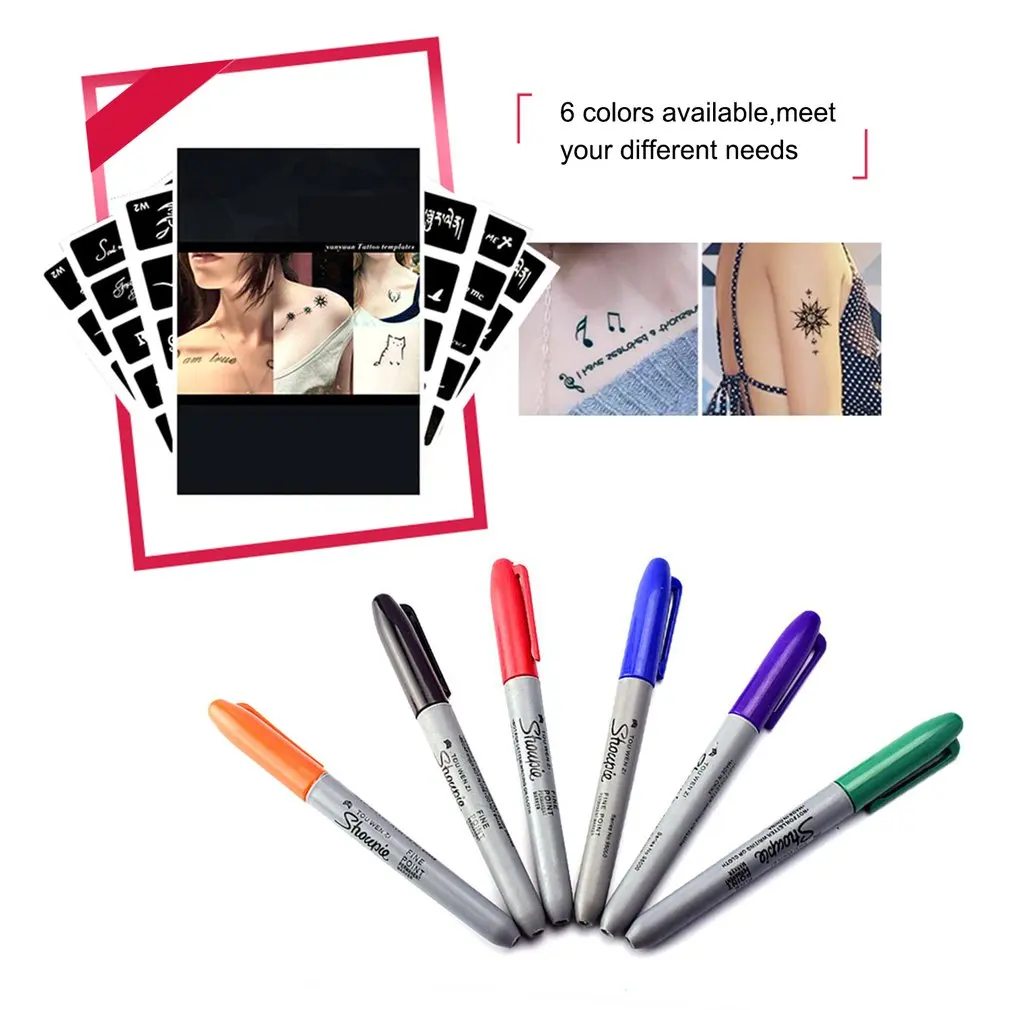 6Pcs/set 6 Colors Tattoo Pen Permanent Markers Wonderful Eco-friendly Marker Pen Sharpie Fine Point Permanent Marker