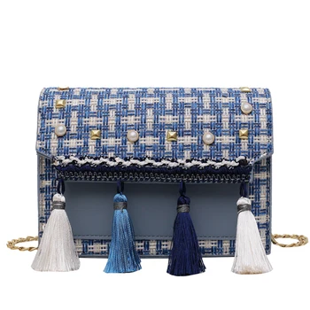 

Quality Leather Chain Strap Female Shoulder Bag Women Messenger Bag with Tassel Casual Flap Bag Patchwork Ladies' Crossbody Bags