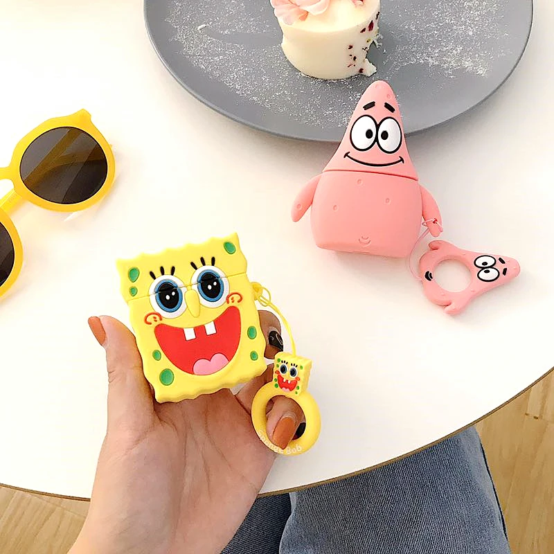 

For Apple Airpods 2 Cute Cartoon Spongebob 3D Design Soft Silicone Airpods Cover Wireless Bluetooth Headphone Protective Box