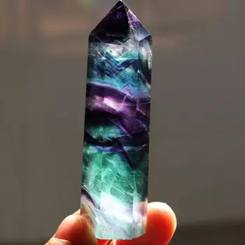 

Natural Fluorite Crystal Colorful Striped Fluorite 4.5-6.5CM Quartz Crystal Stone Point Healing Hexagonal Wand Treatment Stone