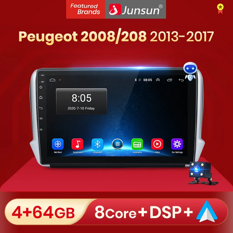 Автомагнитола Junsun V1 pro мультимедийный проигрыватель 2 din на Android 10 для Peugeot 208 2008 2013 -