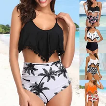 VERTVIE Swimwear Women Bikini 2020 High Waist Swimsuits Ruffle Bikinis Swimming Suit For Womens Tankinis Biquini Bathing Suits