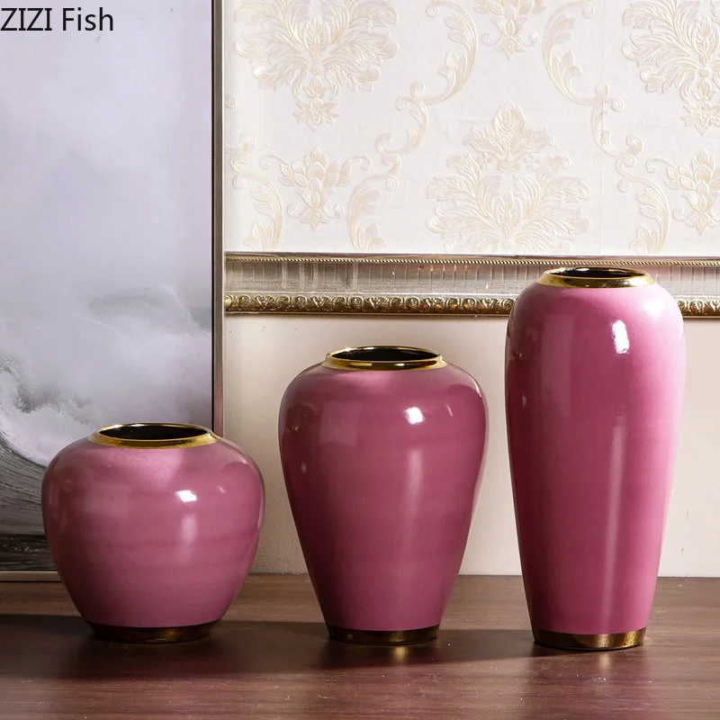 Нордическая Современная Золотая розовая керамическая ваза для цветов аранжирование декоративные украшения современный дом гостиная настольные украшения свадьба