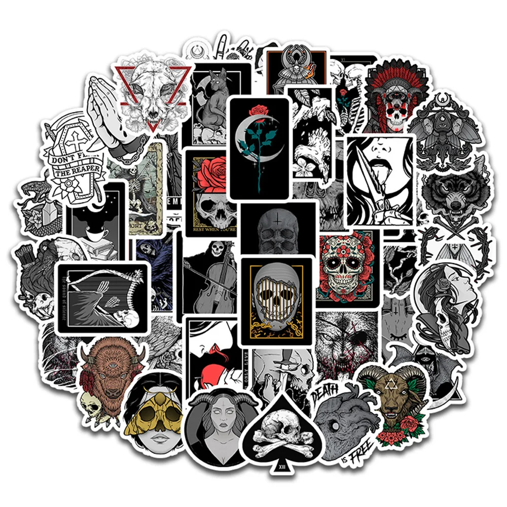 

10/30/50PCS Gothic Style Dark Skull Waterproof Computer Camera Mobile Phone Graffiti Stickers Helmet Stickers Wholesale