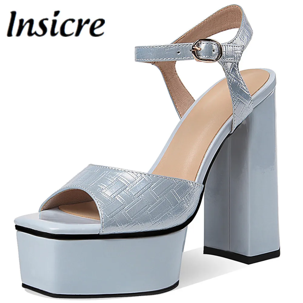 

Insicre New Platform High Heels 13cm Sandals Summer Sexy Ankle Strap Square Fish Mouth Gladiator Buckle Party Dress Women Shoes