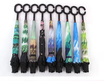 

Windproof Reverse Folding Sun Rain Car InvertedUmbrellas Umbrella Man Women Double Layer Anti UV Self Stand