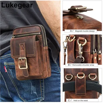 

Lukegear 100% Handmade Mens Fanny Pack Real Leather Waist Bags Retro Purse