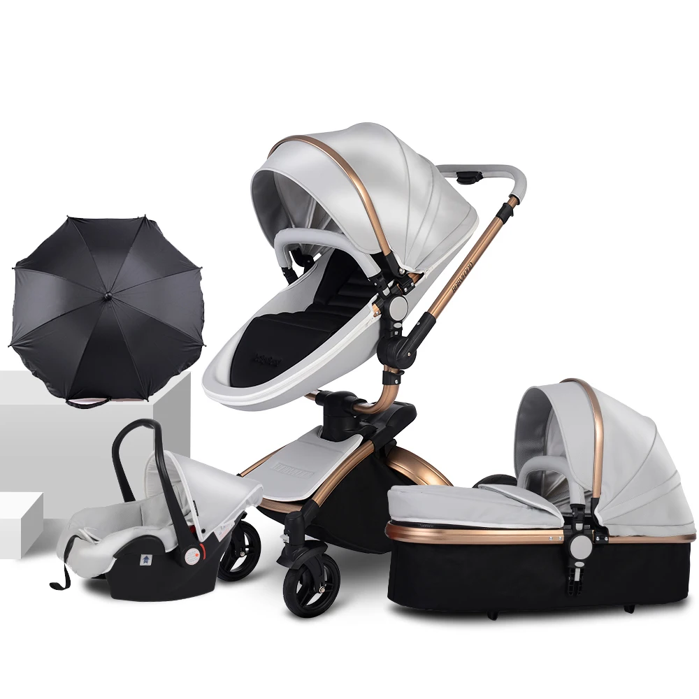 Babyfond коляска 3в1, высокий пейзаж, складная, двусторонняя, ударная, детская коляска, может сидеть и лежать, светильник на колесиках - Цвет: 752gray4in1