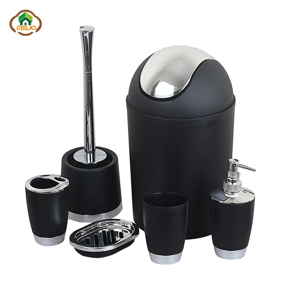 

MSJO Bathroom Decoration Set 6Pcs Shampoo Dispenser Trash Can Soap Dish Toothbrush Holder Cup Bathroom Accessories