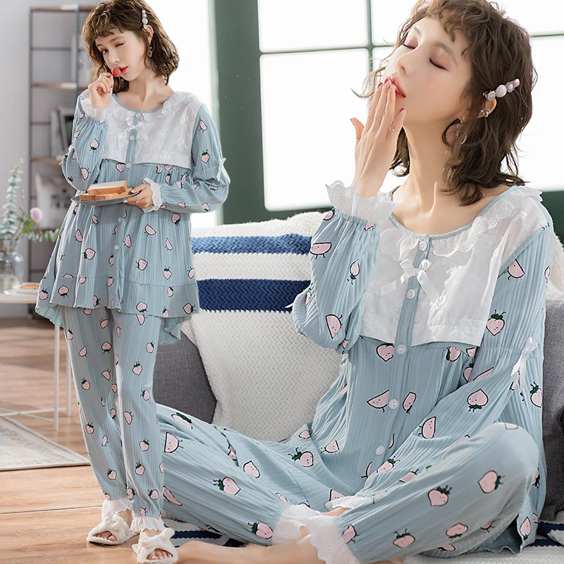Cotton Maternity Nursing Sleepwear Sets Sweet Nightwear Clothes for Pregnant Women Pregnancy Pajamas Lounge Drop Shipping