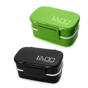 

2x 1400Ml Double Layer Plastic Lunch Box Microwave Oven Bento Box Food Container Lunchbox BPA Free Green & Black