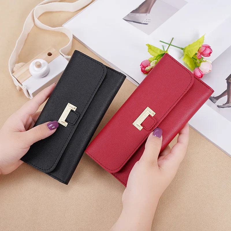 

2020 new Korean style trendy women's wallet long stack multi-function wallet buckle multi-card position change card bag