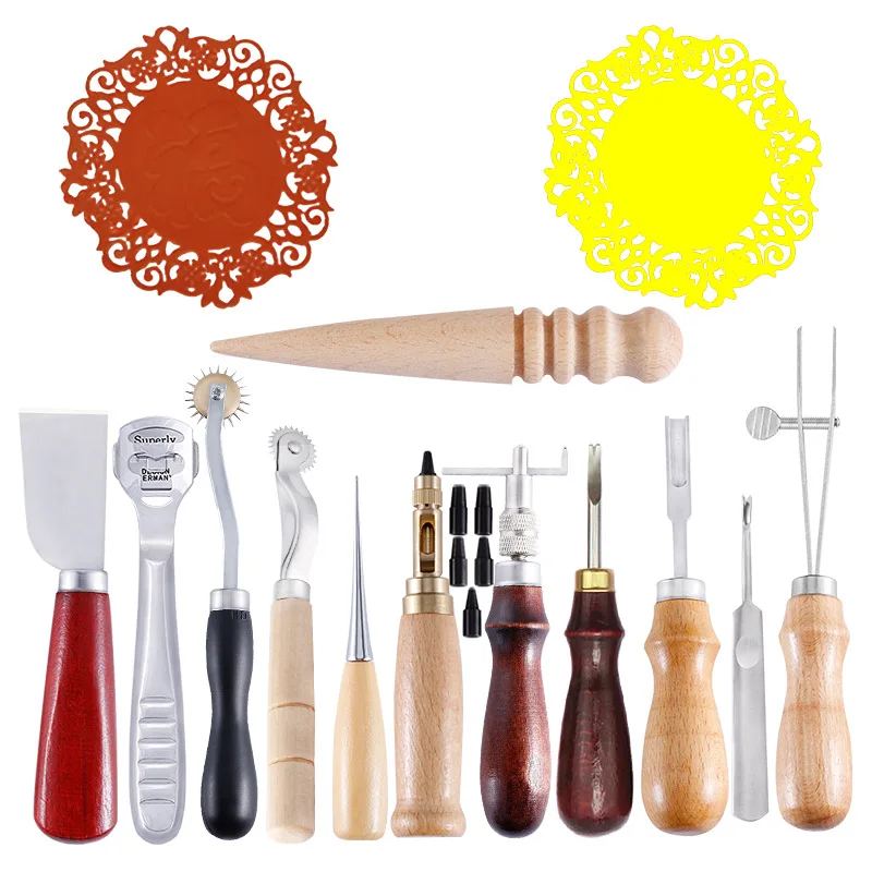 

14Pcs/set DIY Leather Craft Tools Kit Hand Edge Cut Punch Carving Work Saddle Leathercraft